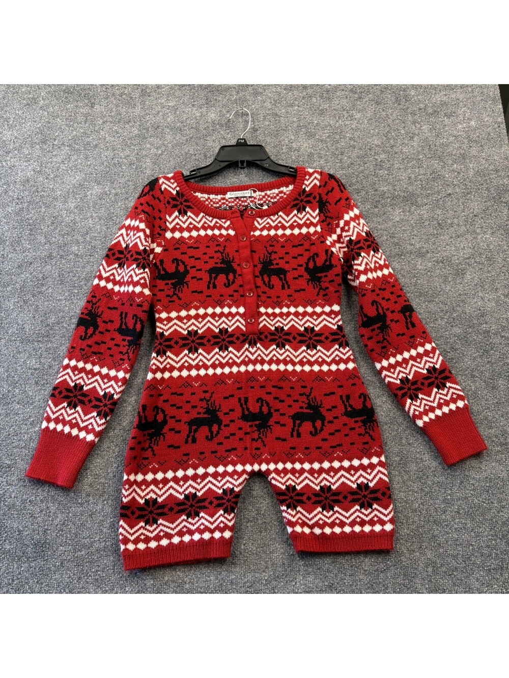 Glamaker  Ugly Christmas Sweater One Piece Red Sweater Gag Gift Sz Med